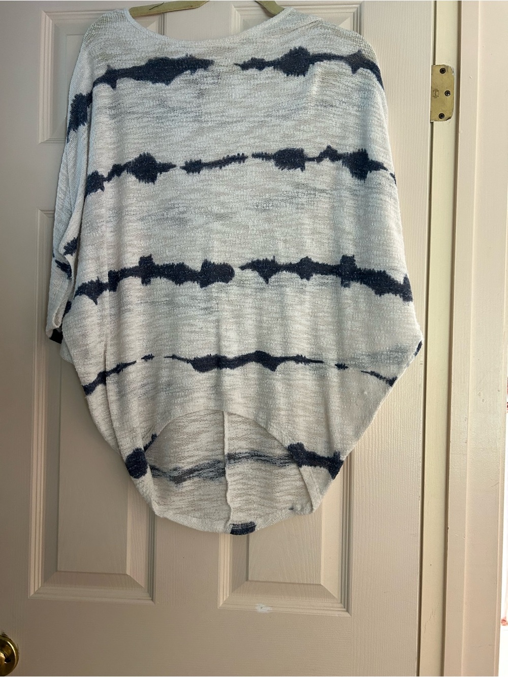 White And Blue Tie Dye Dolman High Low Top